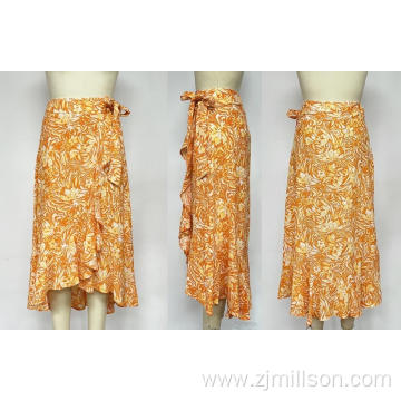 Viscose Flower Printed Long Wrap Skirt